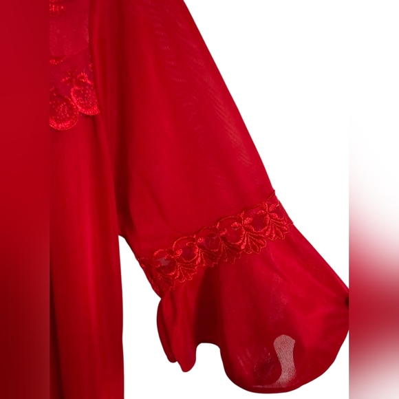 Wanlida Womens Red Sheer Lace Robe XXL Vintage Lingerie Romantic Boudoir 80s - Picture 6 of 8